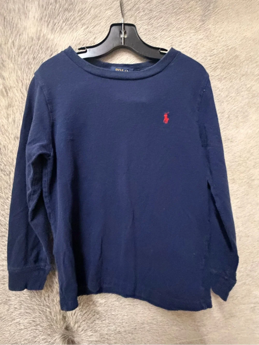Ralph Lauren Navy Long Sleeve Tee with Red Pony Logo
